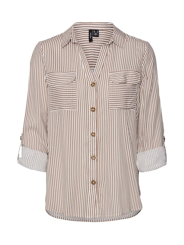 VERO MODA Brown Tortoise Button Stripe Shirt - Image 7 of 7