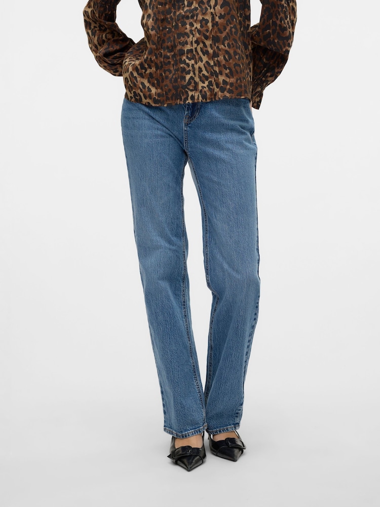 VERO MODA Blue High Waist Full Straight Leg Jeans - Image 1 of 6