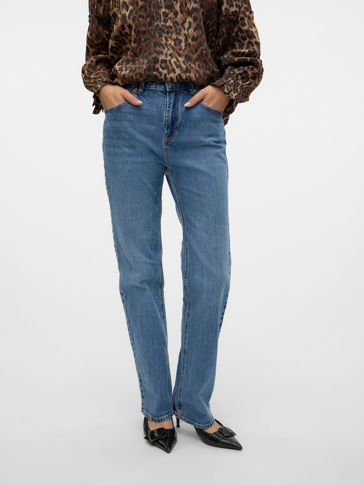 VERO MODA Blue High Waist Full Straight Leg Jeans - Image 2 of 6