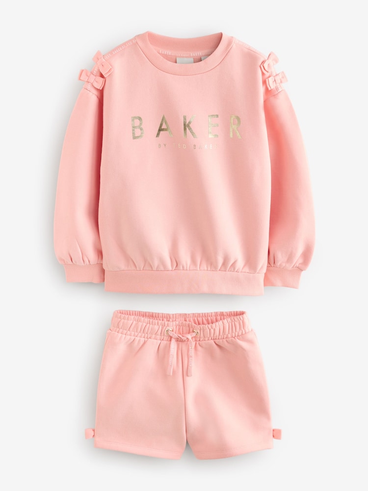 Shorts Baker by Ted Baker Peach Pink Bow Sweat 100% algodão & Conjunto de shorts 2 peça - Imagem 1 de 6