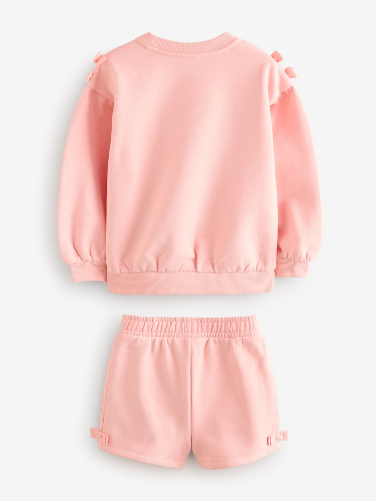 Shorts Baker by Ted Baker Peach Pink Bow Sweat 100% algodão & Conjunto de shorts 2 peça - Imagem 2 de 6