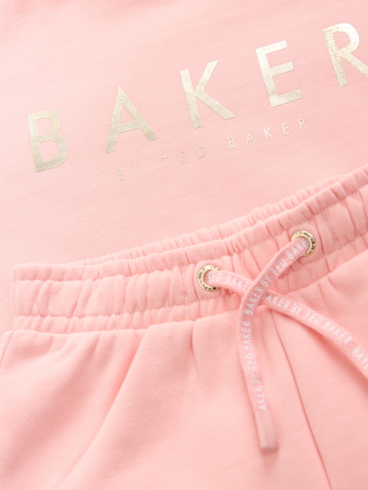 Baker by Ted Baker Peach Pink Bow Sweat 100% Cotton Top & Shorts Set 2 Piece - Image 3 of 6