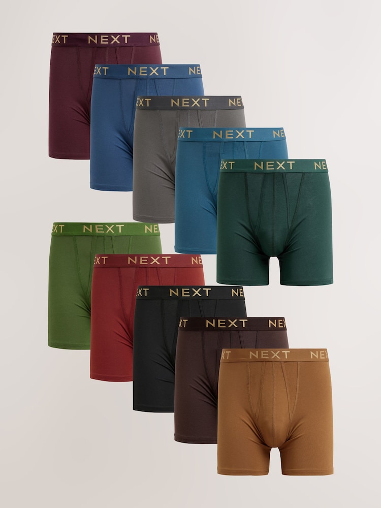 Rich Purple/Green/Orange Colour 10 pack Sports Longer Length A-Front Boxers - Image 1 of 1