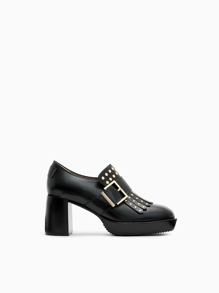 AllSaints Black Zia Stud Loafers - Image 1 of 7