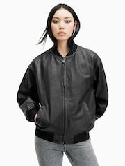 AllSaints Black Belle Bomber Jacket - Image 1 of 8