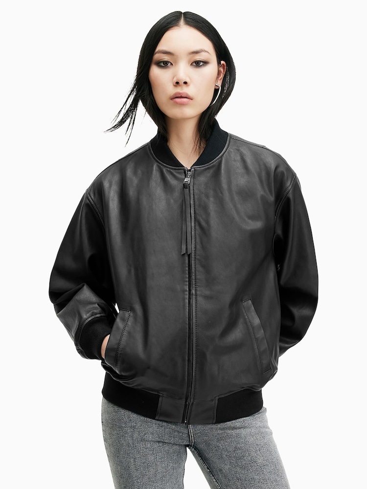 AllSaints Black Belle Bomber Jacket - Image 1 of 8