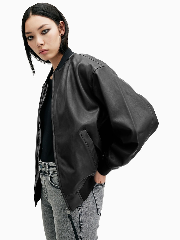 AllSaints Black Belle Bomber Jacket - Image 3 of 8