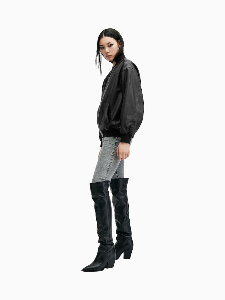 AllSaints Black Belle Bomber Jacket - Image 6 of 8