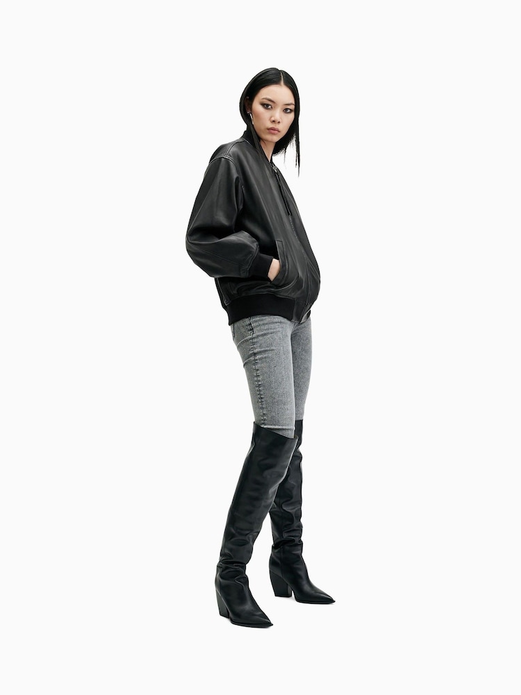 AllSaints Black Belle Bomber Jacket - Image 7 of 8