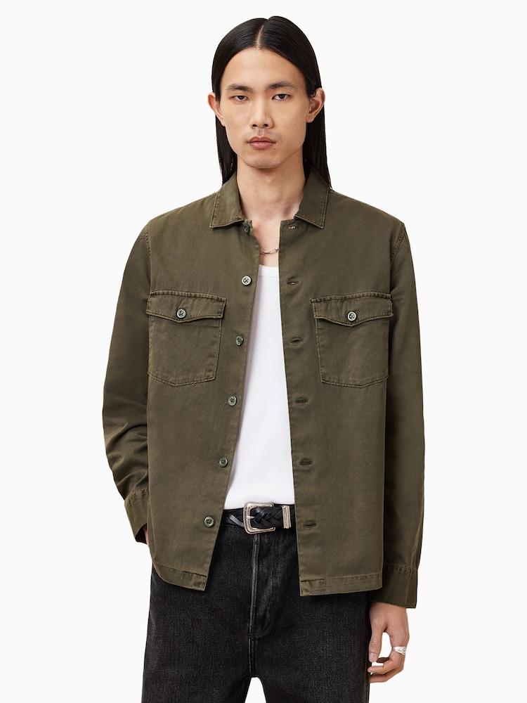 AllSaints Green Spotter Green Long Sleeve Button Up Shirt - Image 1 of 9 AllSaints Green Spotter Green Long Sleeve Button Up Shirt - Image 1 of 9