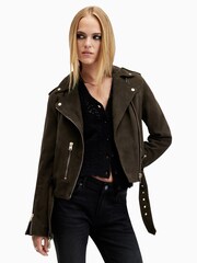 AllSaints Green Suede Balfern Biker jacket - Image 4 of 9