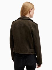 AllSaints Green Suede Balfern Biker jacket - Image 8 of 9