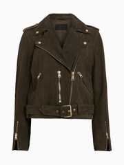 AllSaints Green Suede Balfern Biker jacket - Image 9 of 9