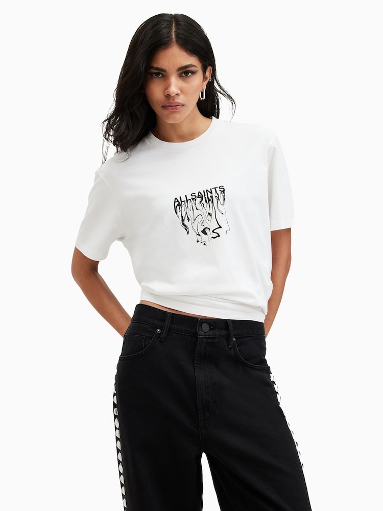 AllSaints White Boyfriend 100% Cotton Inksaints T-Shirt - Image 1 of 7 AllSaints White Boyfriend 100% Cotton Inksaints T-Shirt - Image 1 of 7