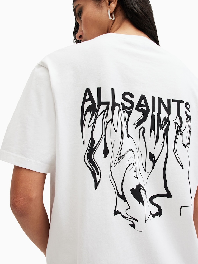 AllSaints White Boyfriend 100% Cotton Inksaints T-Shirt - Image 2 of 7 AllSaints White Boyfriend 100% Cotton Inksaints T-Shirt - Image 2 of 7