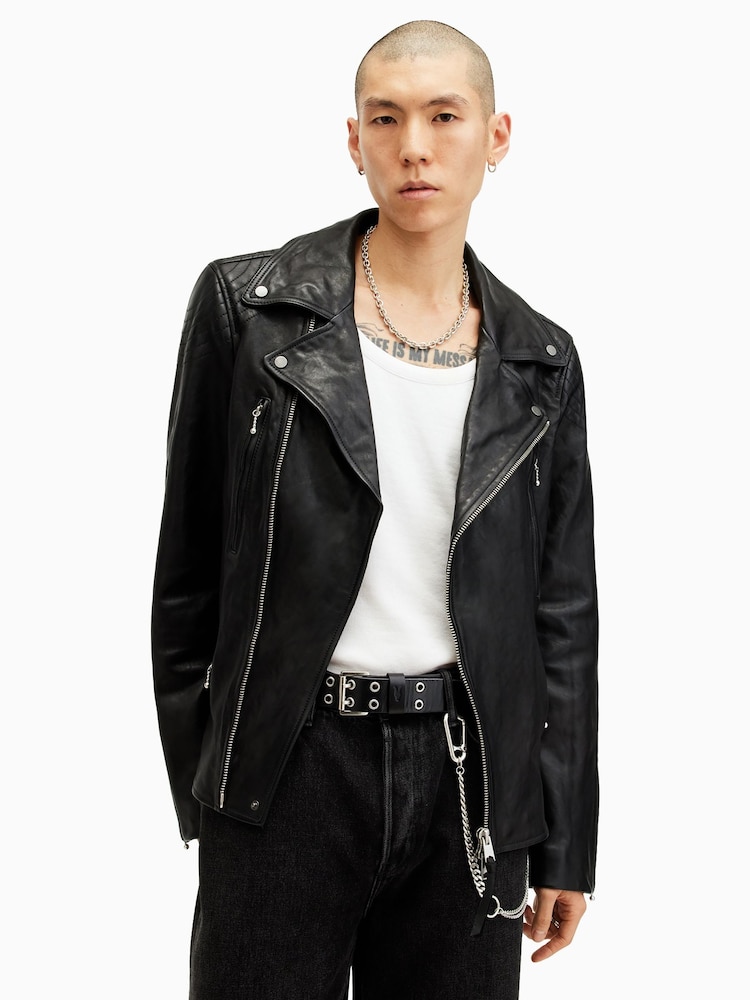 AllSaints Black Thurman Biker Jacket - Image 2 of 9