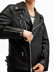 AllSaints Black Thurman Biker Jacket - Image 5 of 9