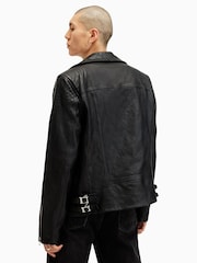 AllSaints Black Thurman Biker Jacket - Image 8 of 9