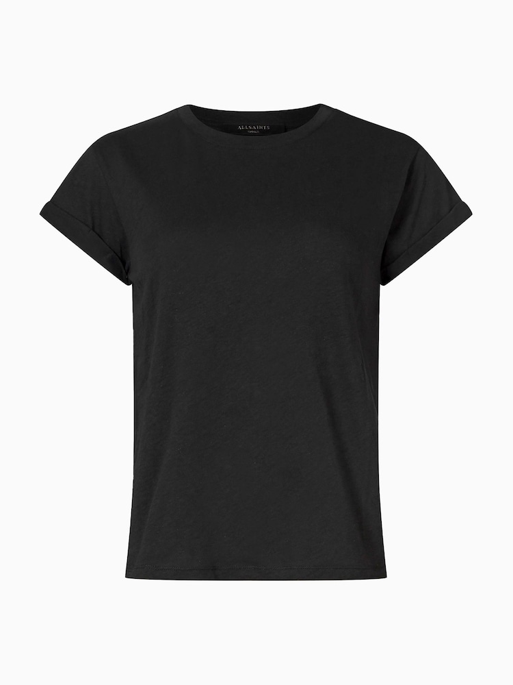 AllSaints Black Anna Black Cap Sleeve Crew Neck T-Shirt - Image 8 of 8