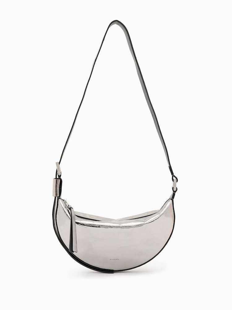 AllSaints Grey Half Moon Cross-Body Bag - Image 1 of 7