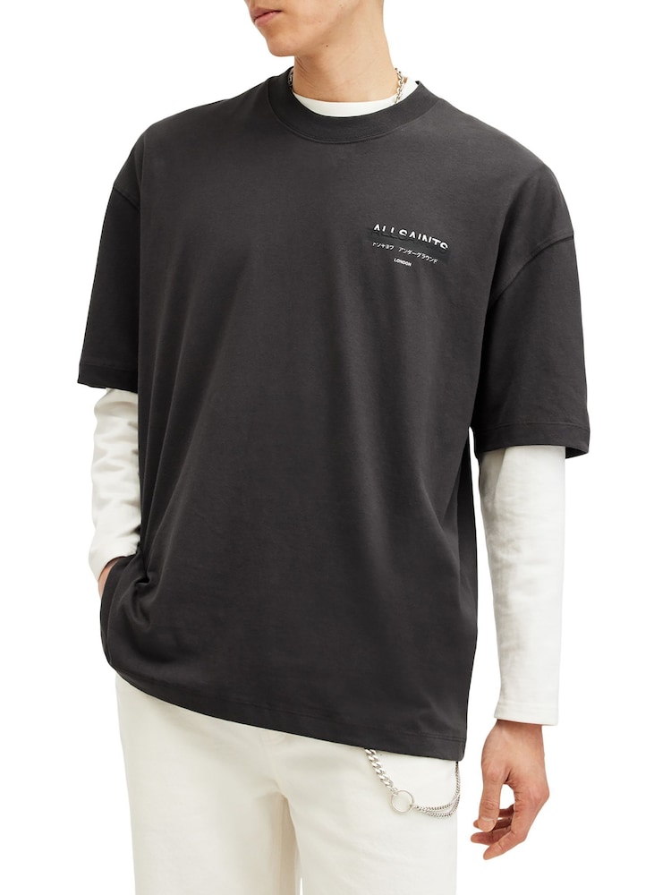 AllSaints Black 100% Organic Cotton Redact Crew T-Shirt - Image 1 of 8