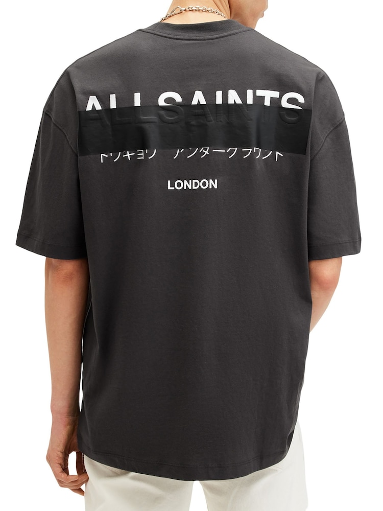 AllSaints Black Redact Short Sleeve T-Shirt - Image 2 of 8 AllSaints Black Redact Short Sleeve T-Shirt - Image 2 of 8