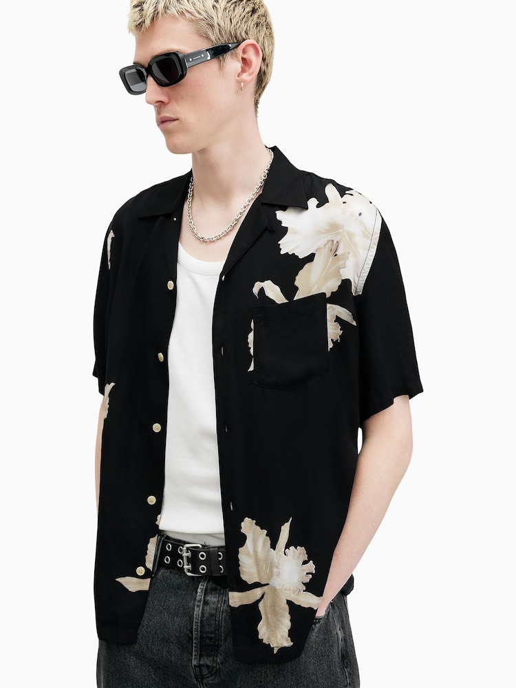 AllSaints Black Lachaise Short Sleeve Shirt - Image 2 of 7