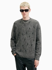 AllSaints Grey Zap Crew Jumper - Image 2 of 8