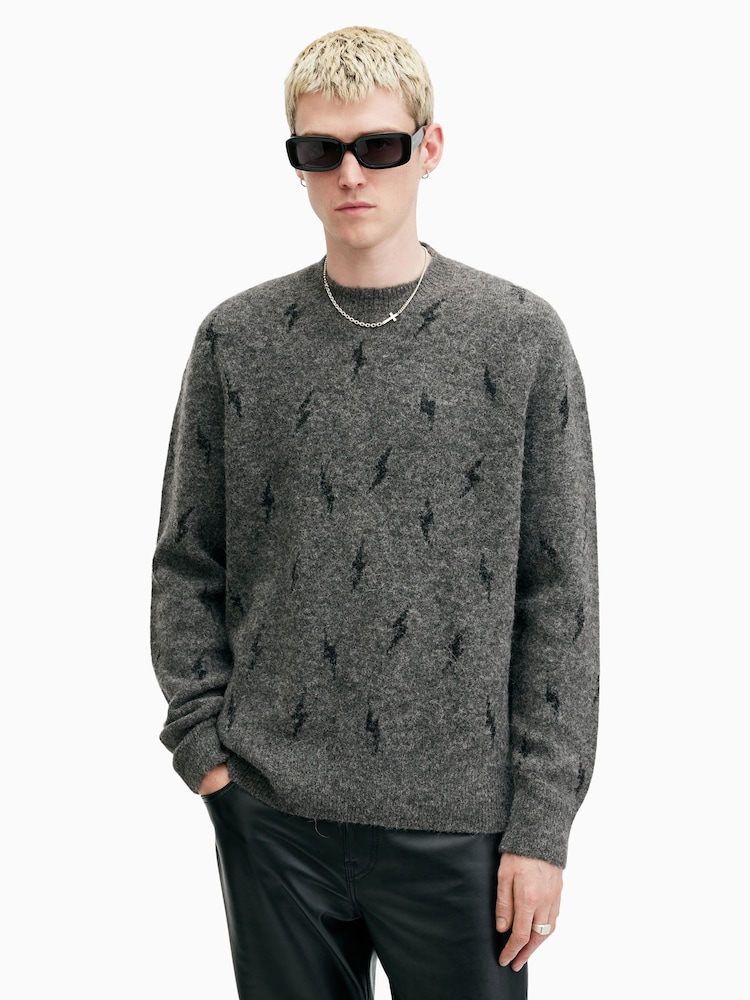 AllSaints Grey Zap Crew Jumper - Image 2 of 8