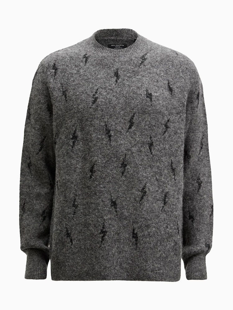 AllSaints Grey Zap Crew Jumper - Image 8 of 8