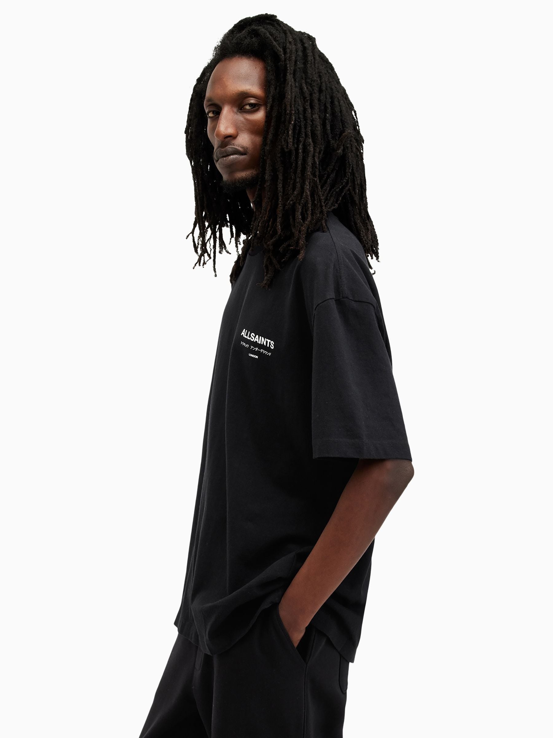 Buy AllSaints Black Underground Oversized Cotton Crew Neck T-Shirt