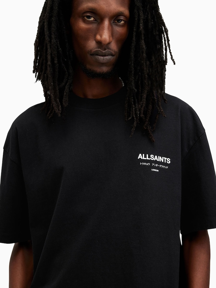 AllSaints Black 100% Organic Cotton Underground Crew Neck T-Shirt - Image 6 of 8