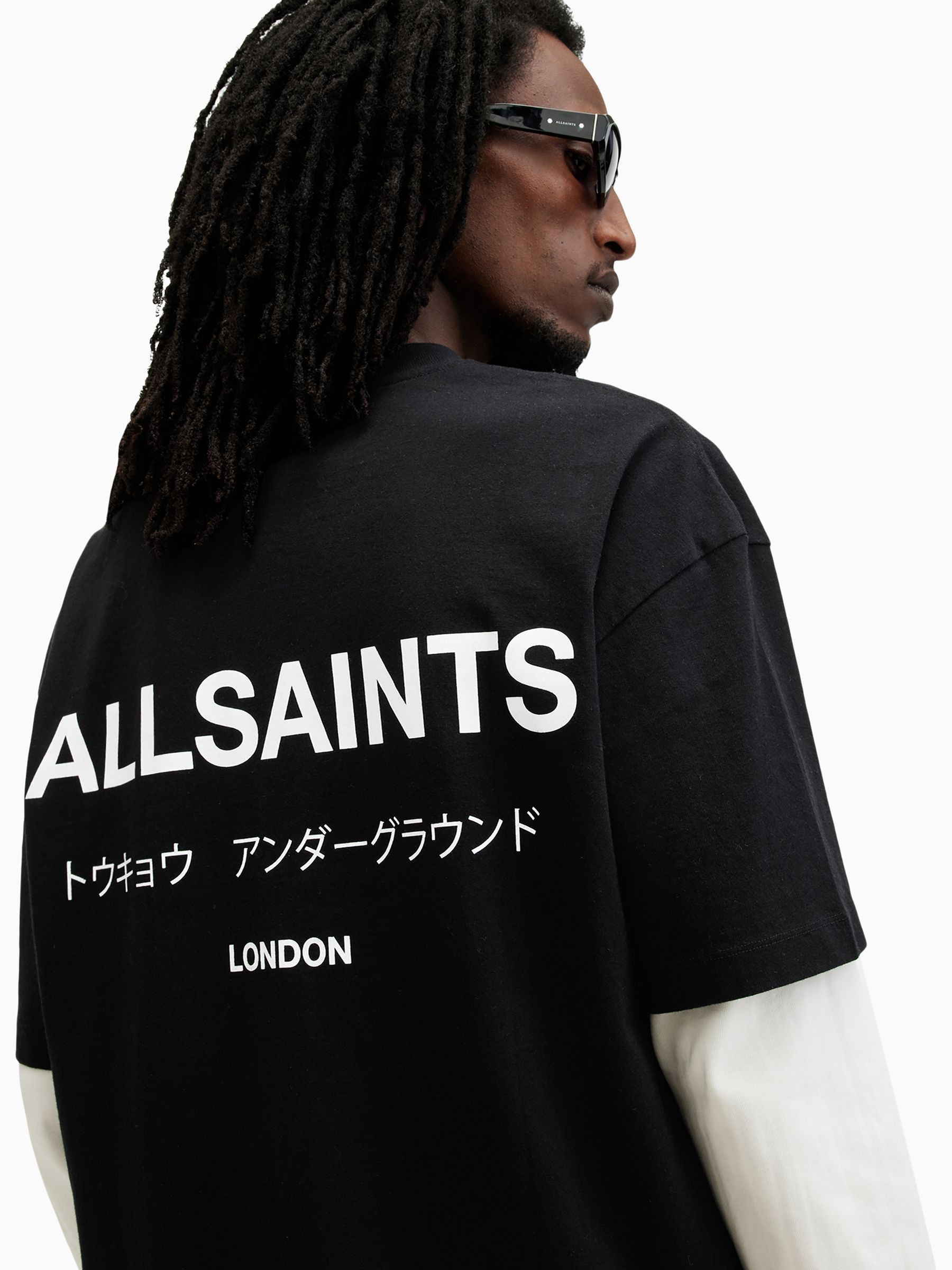 Buy AllSaints Black Underground Oversized Cotton Crew Neck T-Shirt