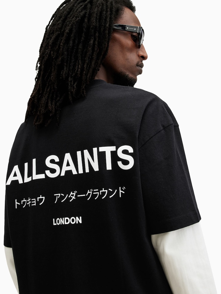 AllSaints Black 100% Organic Cotton Underground Crew Neck T-Shirt - Image 7 of 8