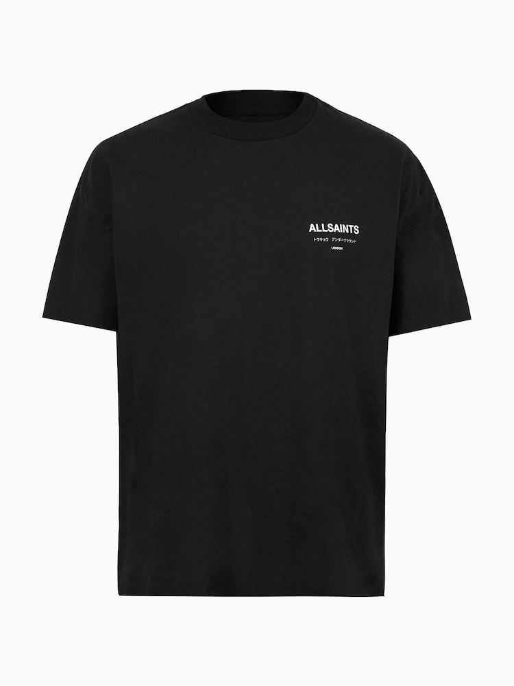 AllSaints Black Underground Oversized Cotton Crew Neck T-Shirt - Image 8 of 8 AllSaints Black Underground Oversized Cotton Crew Neck T-Shirt - Image 8 of 8