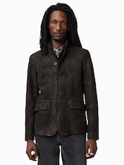 AllSaints Anthracite Grey Survey Leather Blazer - Image 1 of 10