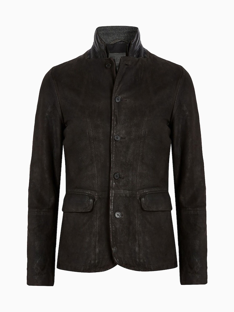 AllSaints Anthracite Grey Survey Leather Blazer - Image 10 of 10