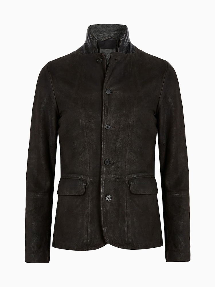 AllSaints Survey Grey Double Layered Suede Leather Blazer - Imagem 11 de 11