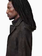 AllSaints Anthracite Grey Survey Leather Blazer - Image 2 of 10