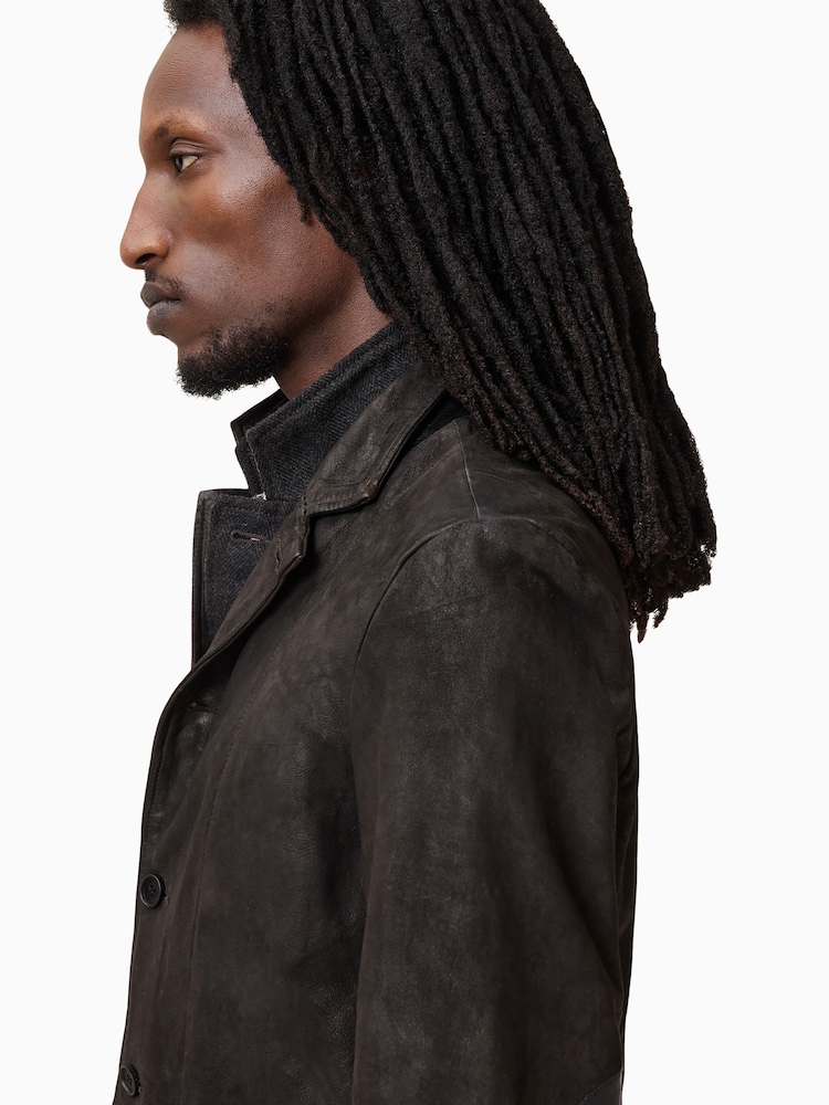 AllSaints Anthracite Grey Survey Leather Blazer - Image 2 of 10