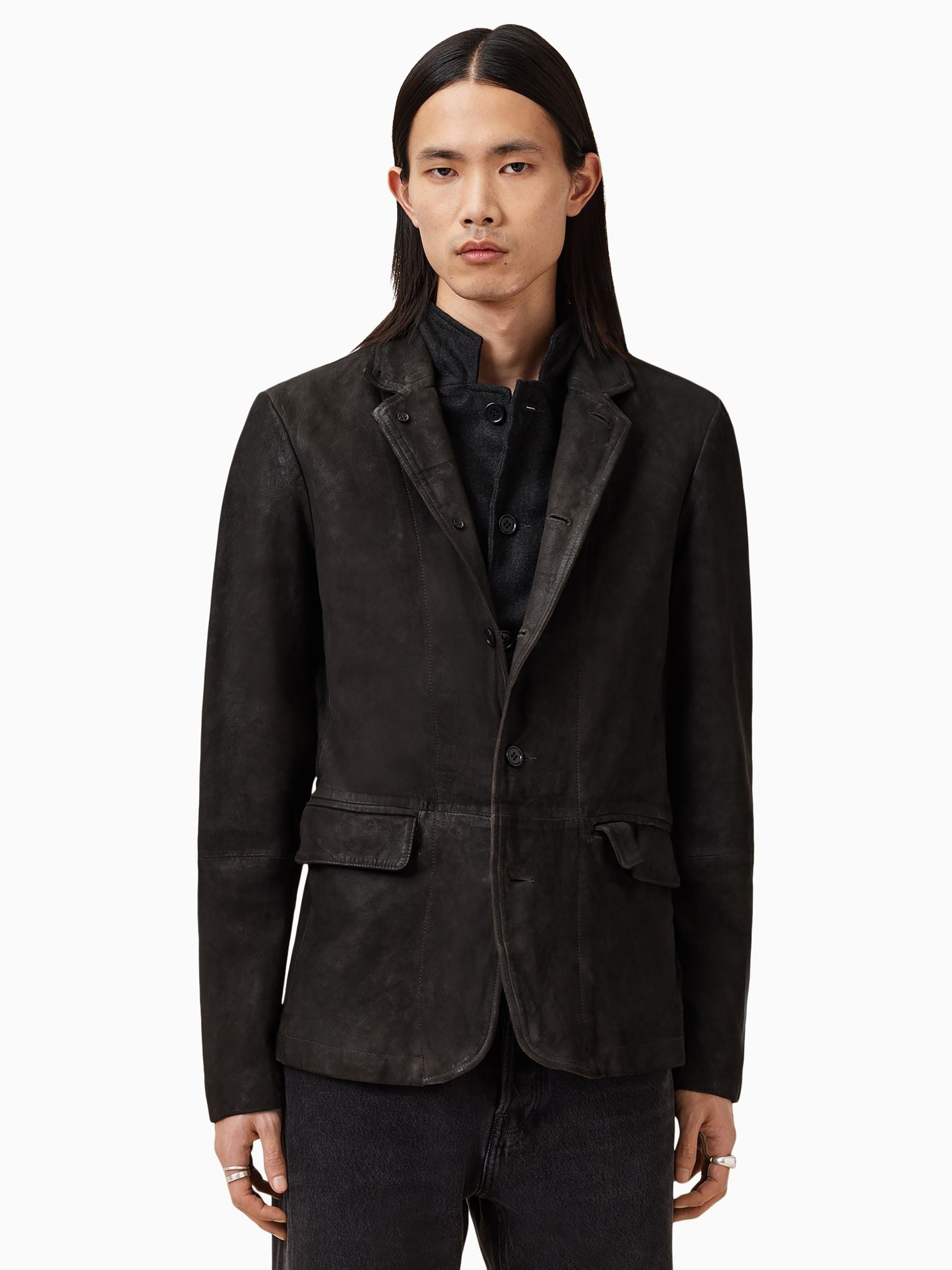 Buy AllSaints Anthracite Grey Survey Grey Double Layered Suede