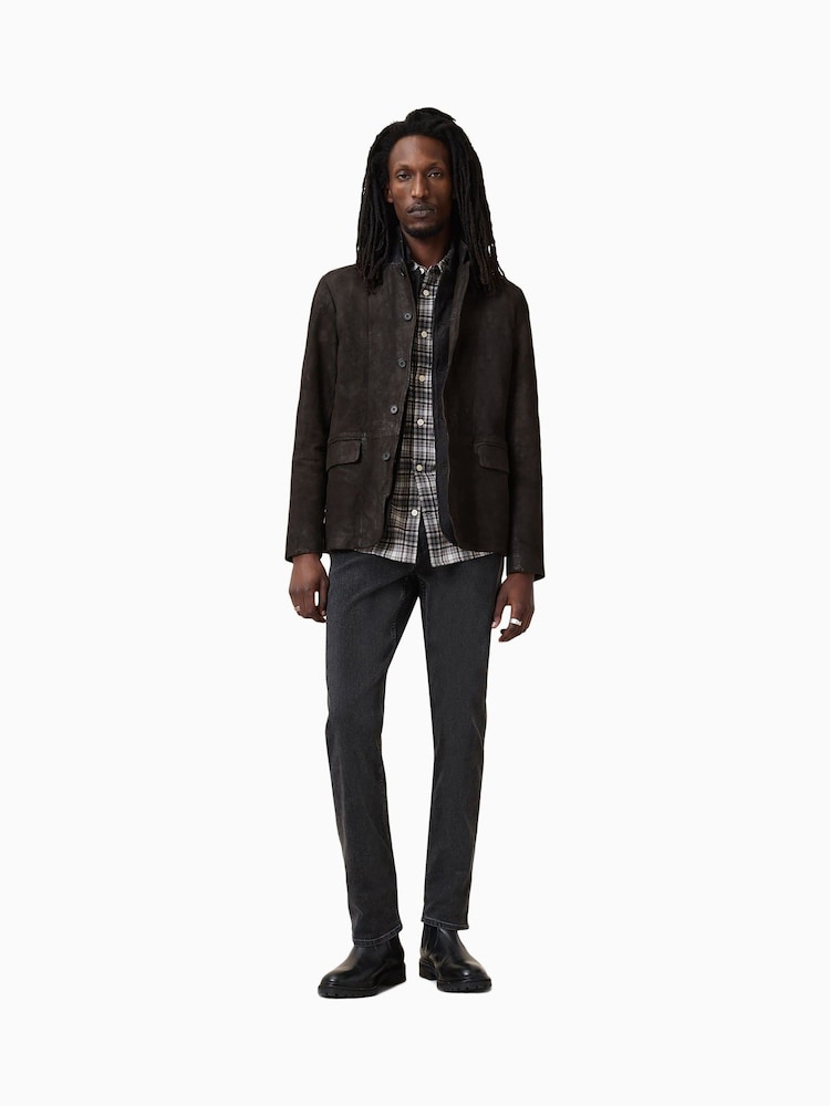 AllSaints Anthracite Grey Survey Leather Blazer - Image 3 of 10