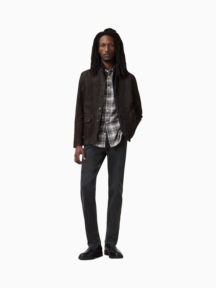 AllSaints Anthracite Grey Survey Leather Blazer - Image 5 of 10