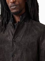 AllSaints Anthracite Grey Survey Leather Blazer - Image 6 of 10