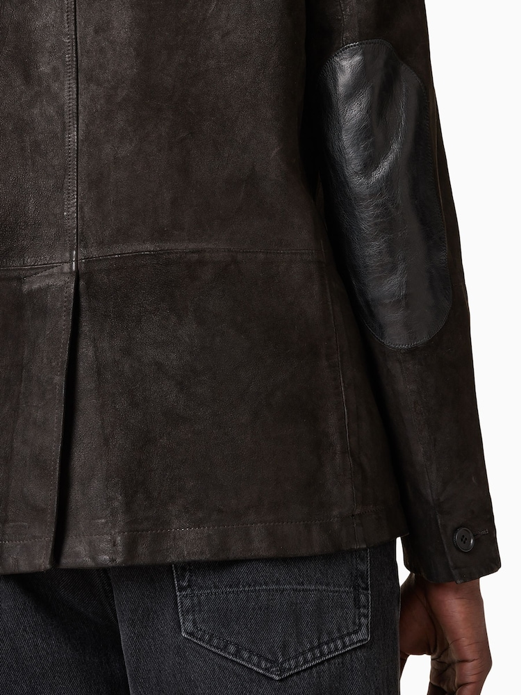 AllSaints Anthracite Grey Survey Leather Blazer - Image 7 of 10