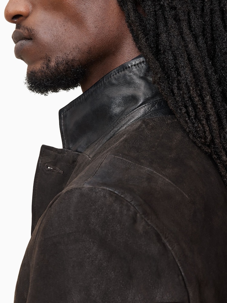 AllSaints Anthracite Grey Survey Leather Blazer - Image 8 of 10