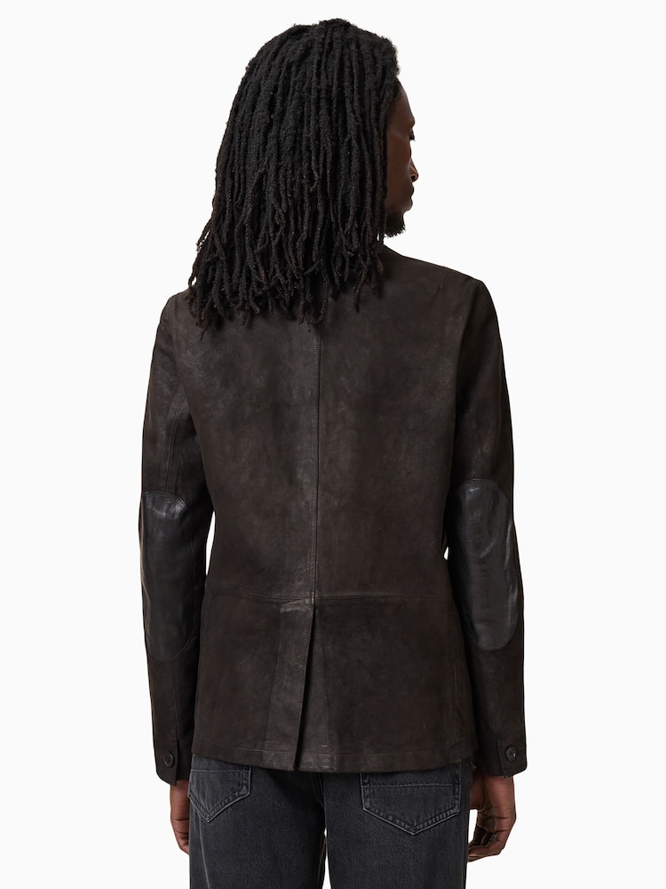 AllSaints Anthracite Grey Survey Leather Blazer - Image 9 of 10