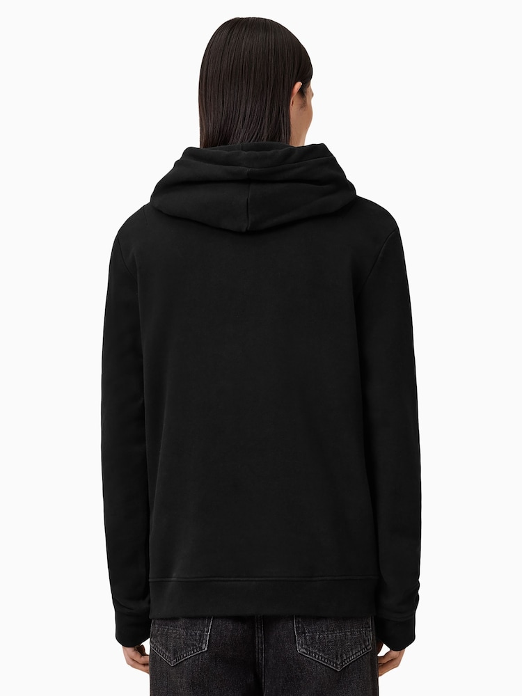 AllSaints Black Raven Grey Pullover Slim Fit Hoody - Image 2 of 7 AllSaints Black Raven Grey Pullover Slim Fit Hoody - Image 2 of 7