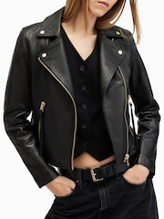 AllSaints Black/Gold Dalby Biker Jacket - Image 2 of 9
