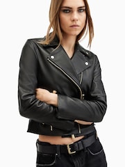 AllSaints Black/Gold Dalby Biker Jacket - Image 6 of 9